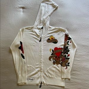 Ed Hardy medium white skull sweater rhinestones